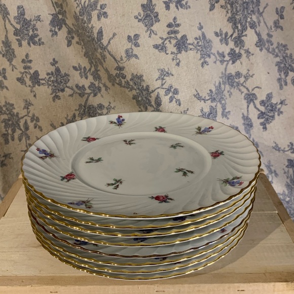 VTG 1950s Set of 8 Royal Tettau Dresden Flowers Salad Plates Gold Trim - Picture 11 of 12